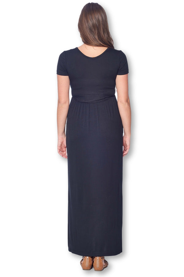 Short Sleeve Loose Plain Long Maternity Dress with Pockets