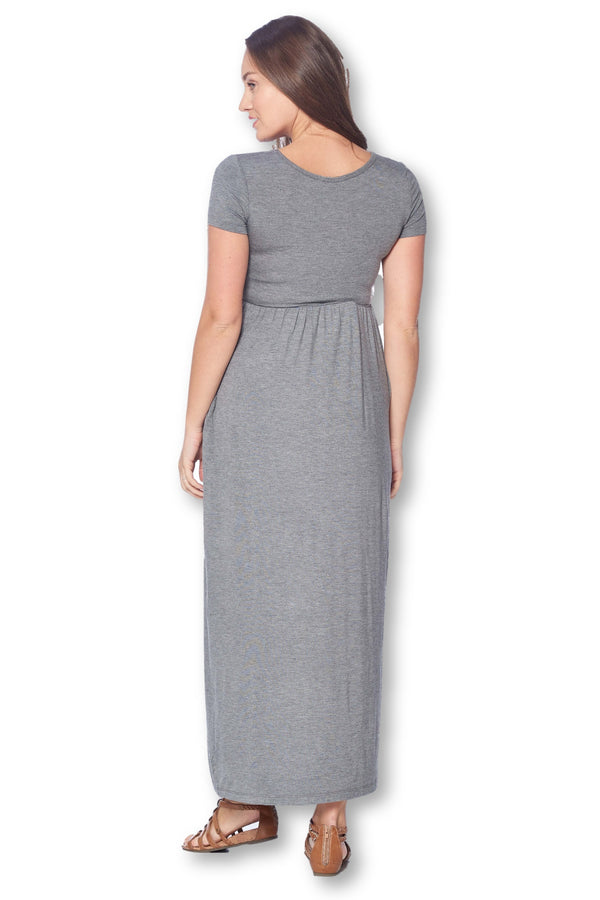 Short Sleeve Loose Plain Long Maternity Dress with Pockets