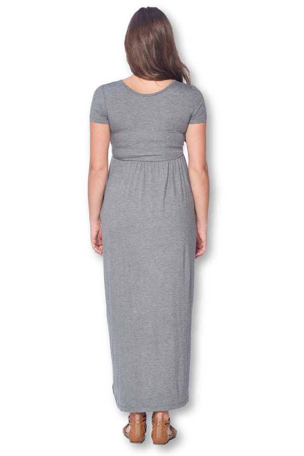 Short Sleeve Loose Plain Long Maternity Dress with Pockets
