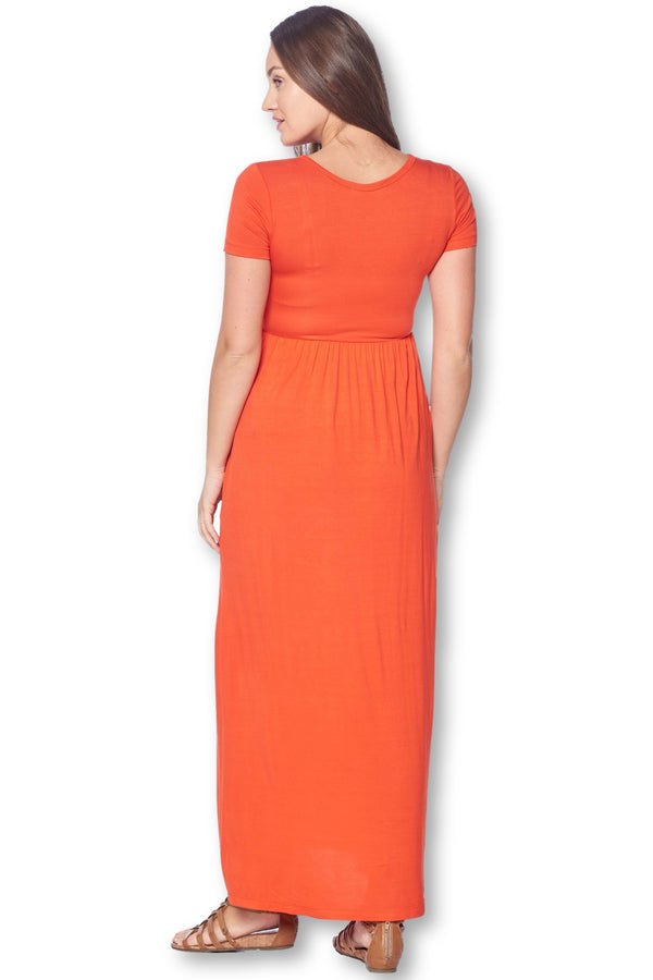 Short Sleeve Loose Plain Long Maternity Dress with Pockets