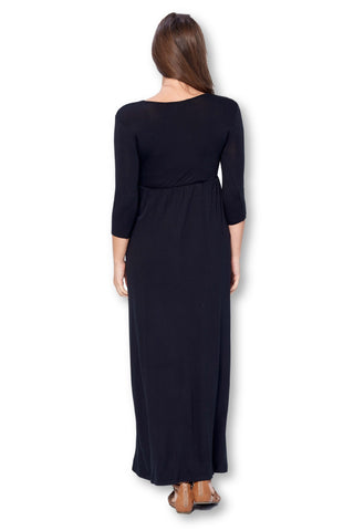 3/4 Sleeve Wrapped Ruched Maternity Dress