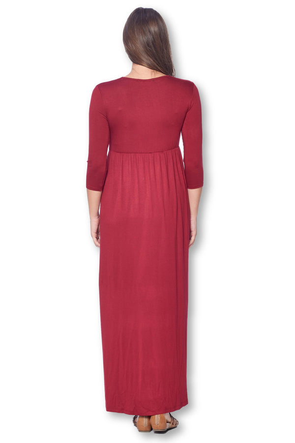 3/4 Sleeve Wrapped Ruched Maternity Dress