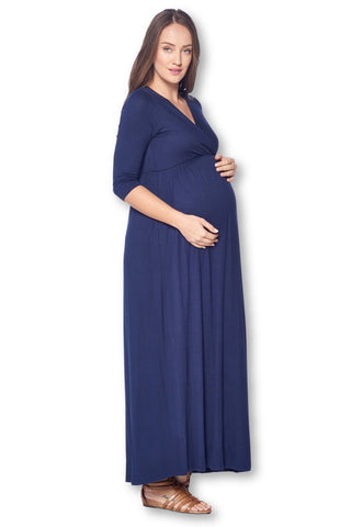 3/4 Sleeve Wrapped Ruched Maternity Dress