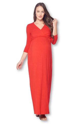 3/4 Sleeve Wrapped Ruched Maternity Dress