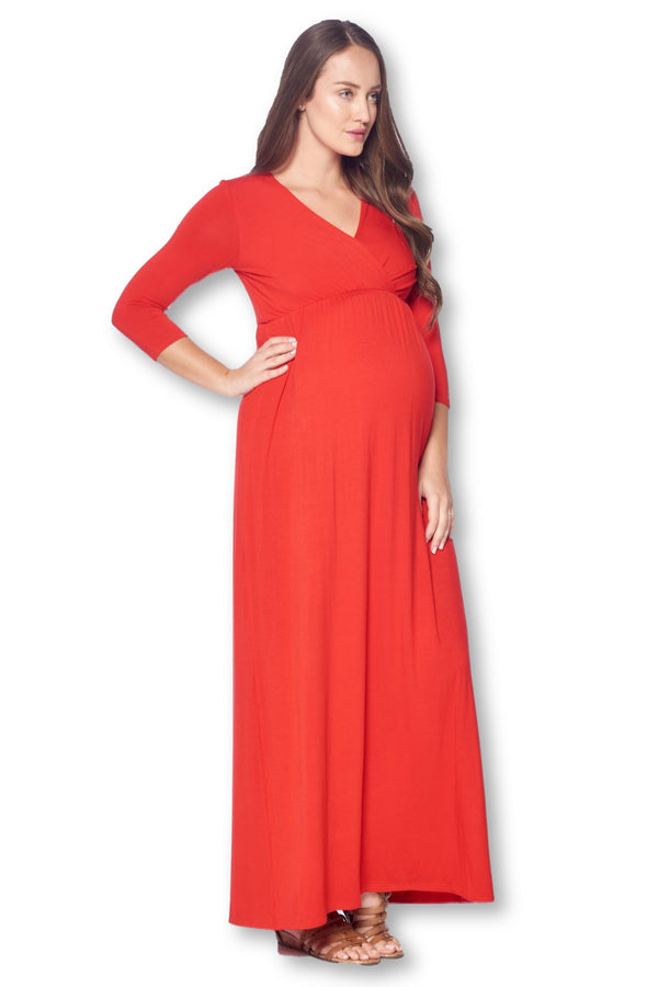 3/4 Sleeve Wrapped Ruched Maternity Dress