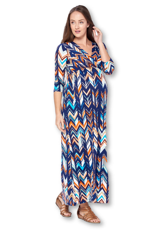 3/4 Sleeve Wrapped Ruched Maternity Dress