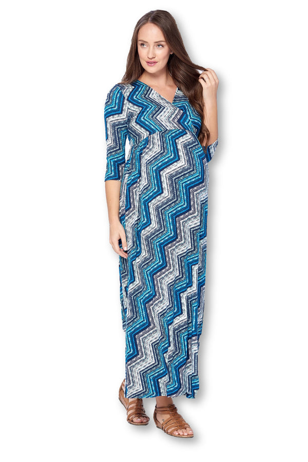 3/4 Sleeve Wrapped Ruched Maternity Dress