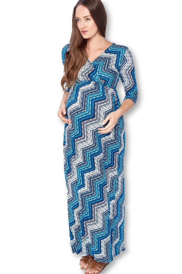 3/4 Sleeve Wrapped Ruched Maternity Dress