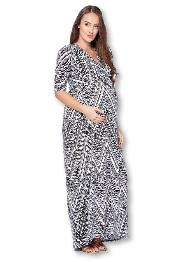 3/4 Sleeve Wrapped Ruched Maternity Dress