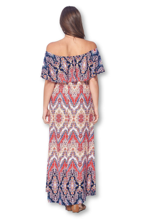 Open Shoulder Maxi Maternity Dress with Ruffles