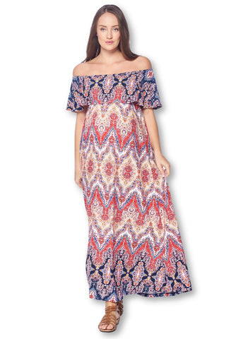 Open Shoulder Maxi Maternity Dress with Ruffles
