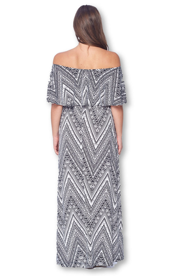 Open Shoulder Maxi Maternity Dress with Ruffles