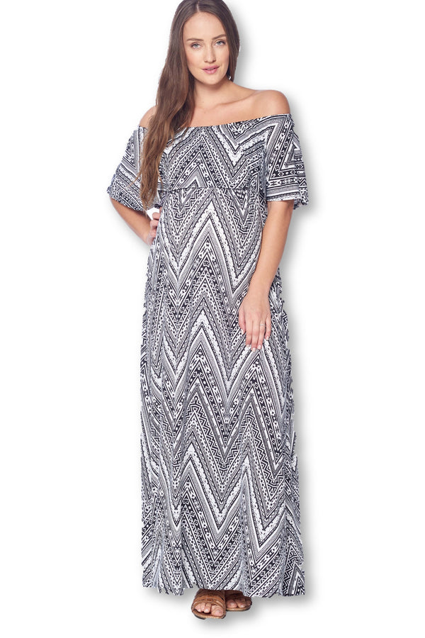 Open Shoulder Maxi Maternity Dress with Ruffles