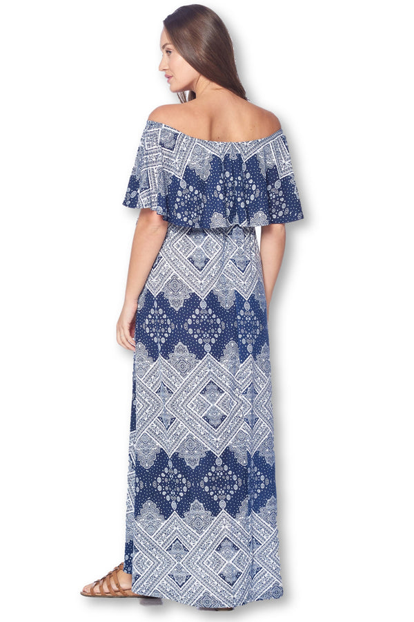 Open Shoulder Maxi Maternity Dress with Ruffles