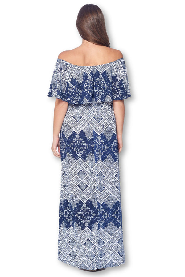 Open Shoulder Maxi Maternity Dress with Ruffles