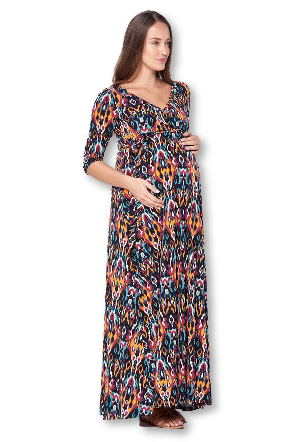 3/4 Sleeve Wrapped Ruched Maternity Dress