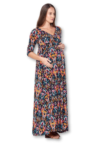 3/4 Sleeve Wrapped Ruched Maternity Dress