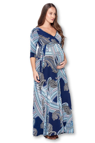 3/4 Sleeve Wrapped Ruched Maternity Dress