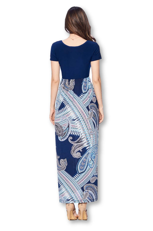 Short Sleeve Loose Plain Long Maternity Dress with Pockets