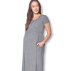 Short Sleeve Loose Plain Long Maternity Dress with Pockets