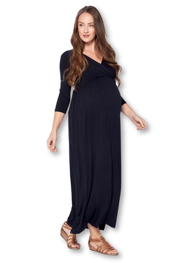 3/4 Sleeve Wrapped Ruched Maternity Dress