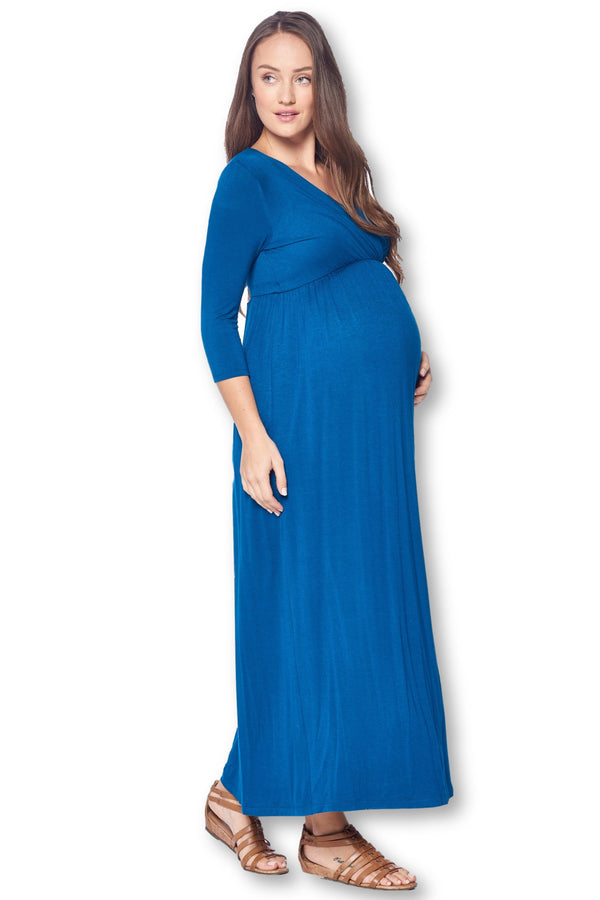 3/4 Sleeve Wrapped Ruched Maternity Dress