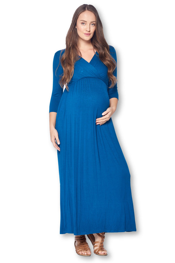 3/4 Sleeve Wrapped Ruched Maternity Dress
