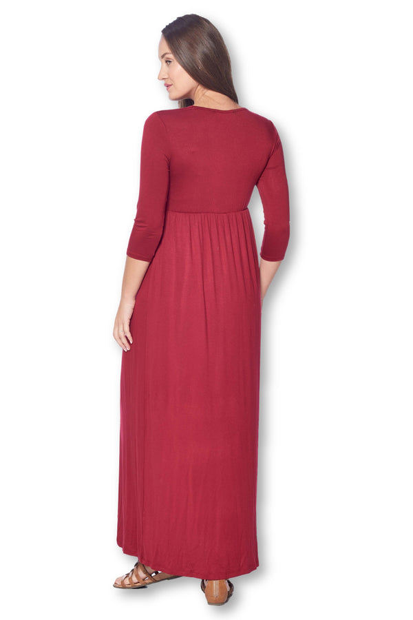 3/4 Sleeve Wrapped Ruched Maternity Dress