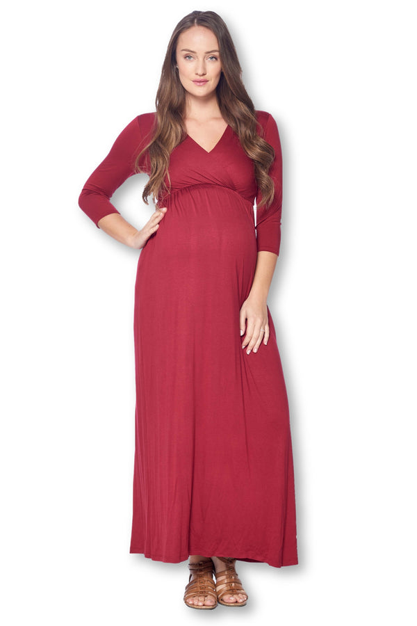 3/4 Sleeve Wrapped Ruched Maternity Dress