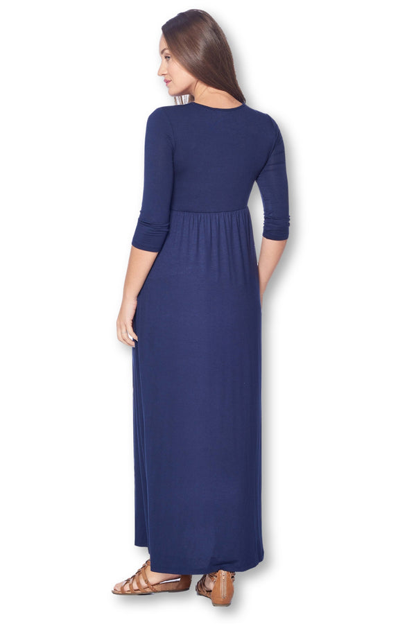3/4 Sleeve Wrapped Ruched Maternity Dress