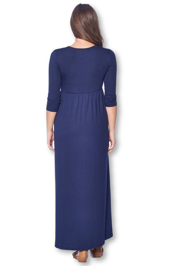 3/4 Sleeve Wrapped Ruched Maternity Dress