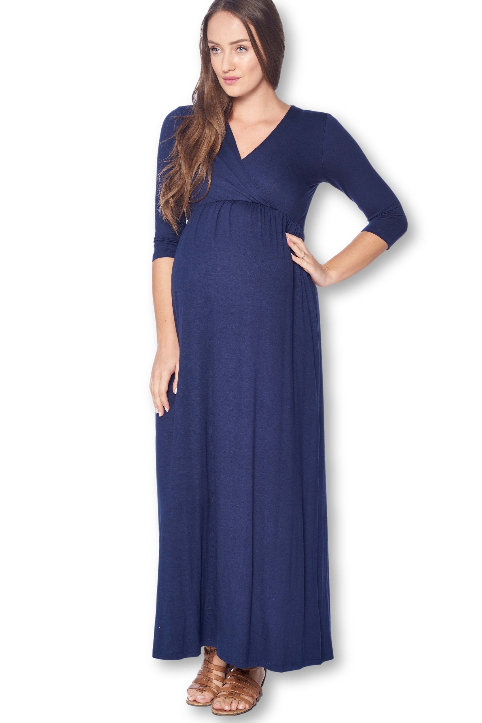 3/4 Sleeve Wrapped Ruched Maternity Dress | starmotherhood 3/4 Sleeve Wrapped Ruched Maternity Dress | starmotherhood