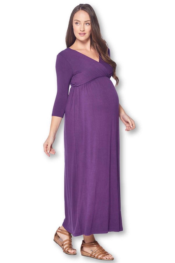 3/4 Sleeve Wrapped Ruched Maternity Dress