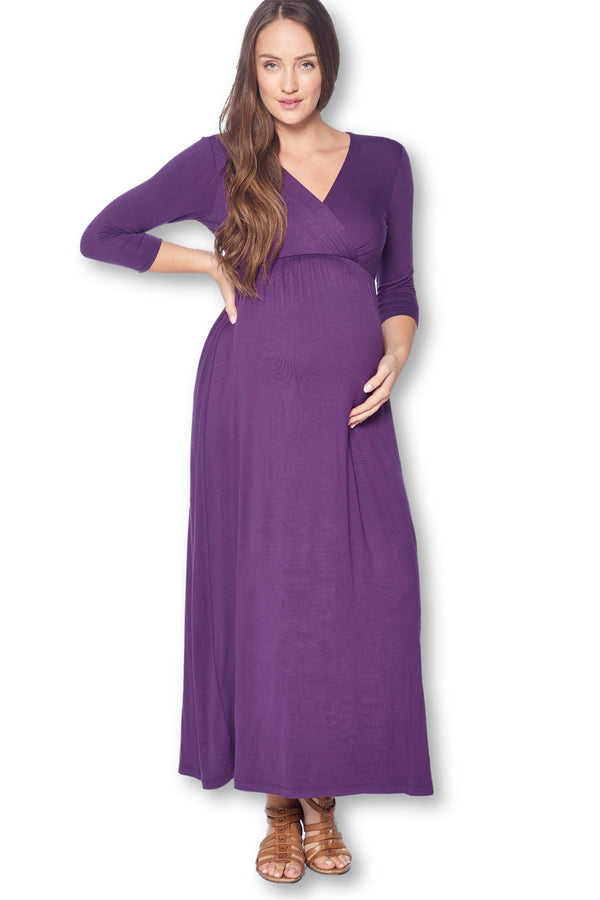 3/4 Sleeve Wrapped Ruched Maternity Dress