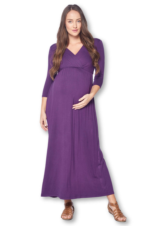 3/4 Sleeve Wrapped Ruched Maternity Dress