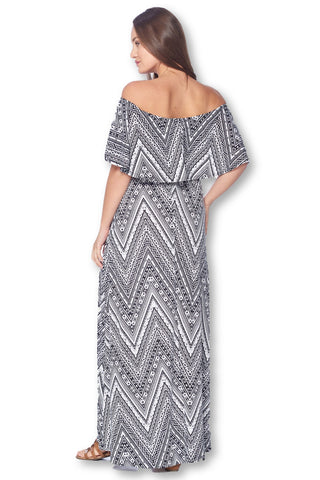 Open Shoulder Maxi Maternity Dress with Ruffles
