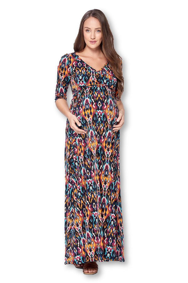 3/4 Sleeve Wrapped Ruched Maternity Dress