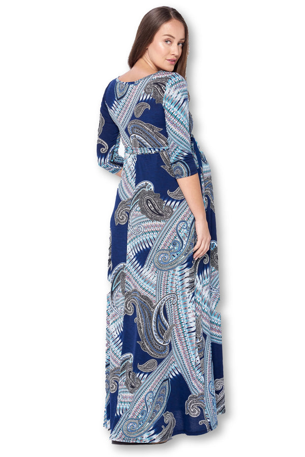 3/4 Sleeve Wrapped Ruched Maternity Dress