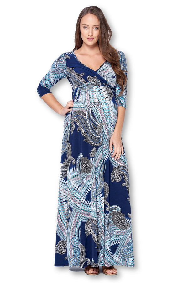 3/4 Sleeve Wrapped Ruched Maternity Dress